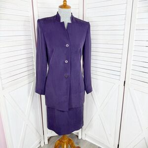 Dress Barn Vintage 90s Silk Skirt Suit Set Purple Size 4